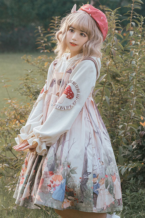 Raccoon Print Round Collar High-Waist JSK with Ears