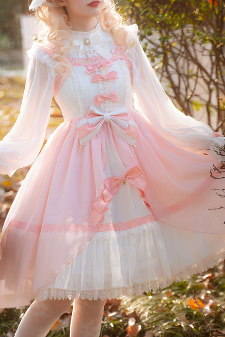 Blush Sleeveless Ruffle Cardigan Bow Lace Sweet Plus JSK Dress