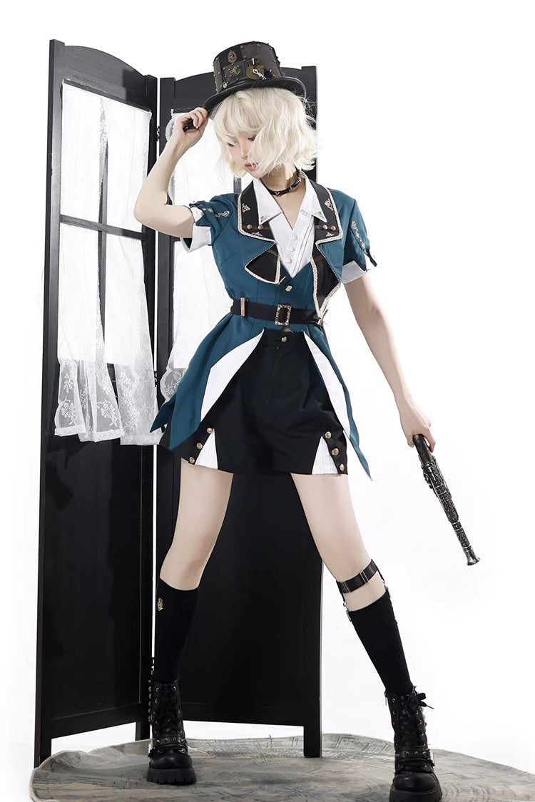 Square Collar Embroidered Studded College Prince Ouji Set