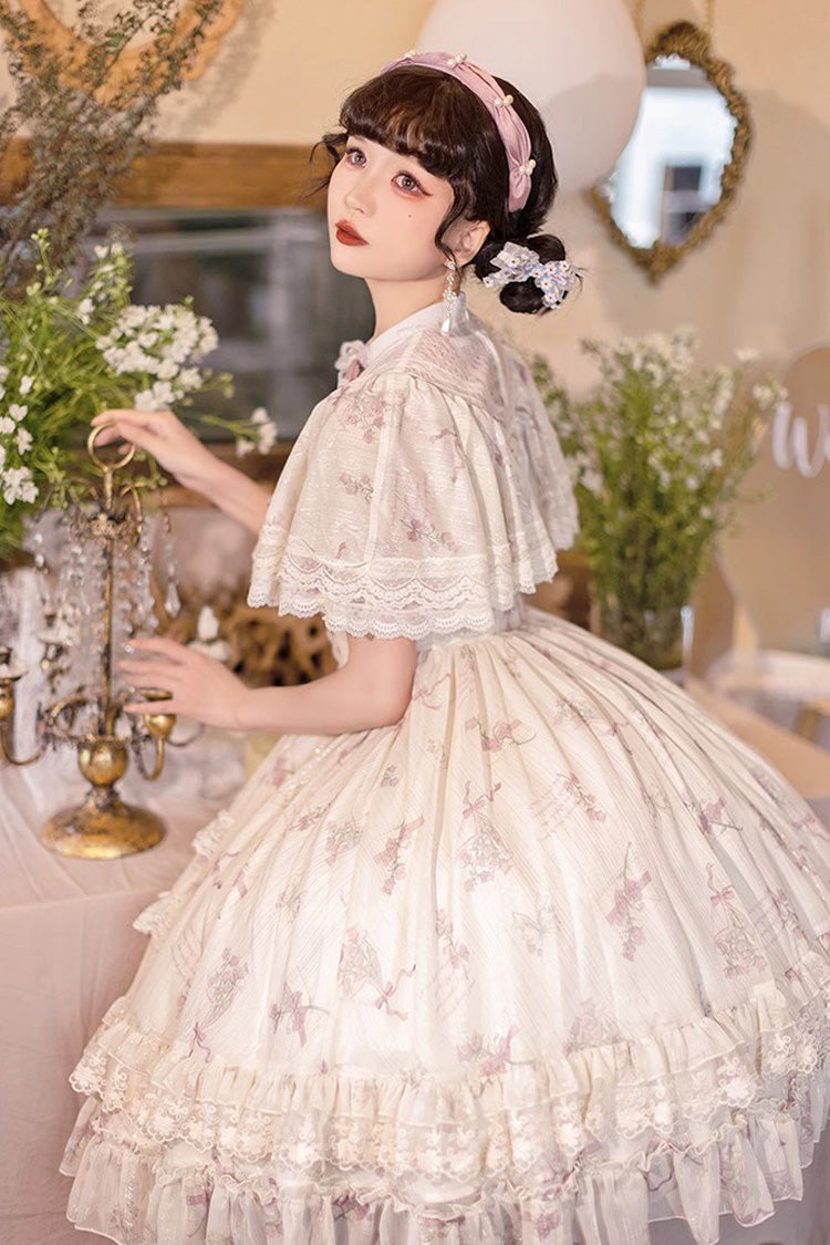 Multicolor Bellflower Printed Lace Sweet Princess Lolita Dress