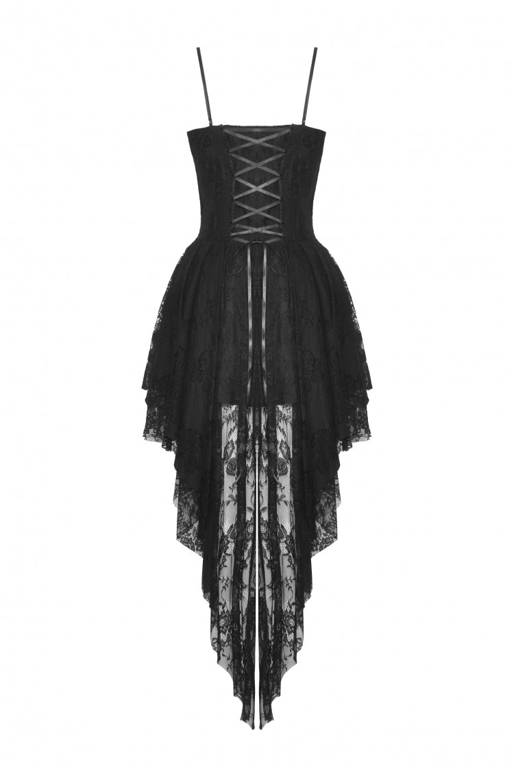 Sleeveless Rose Lace Lace-Up Gothic High Low Dovetail Slip Wedding Dress