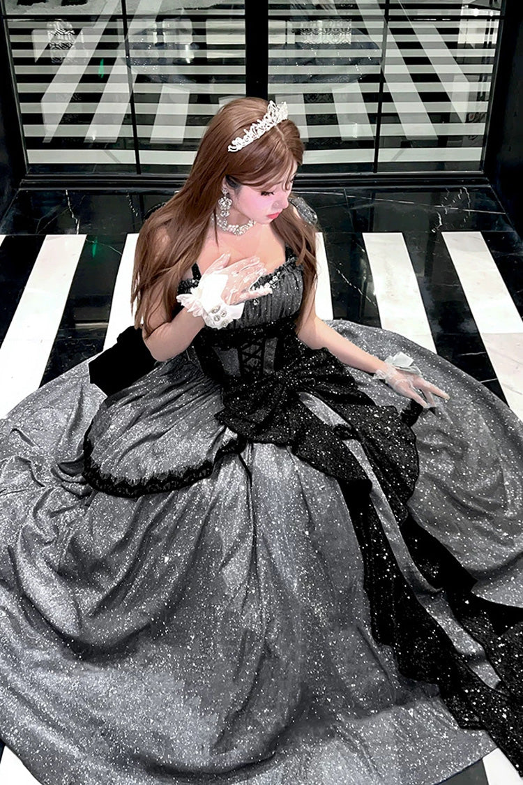 Asymmetric Glitter Bow Jsk Dress - Galaxy of Fallen Tears