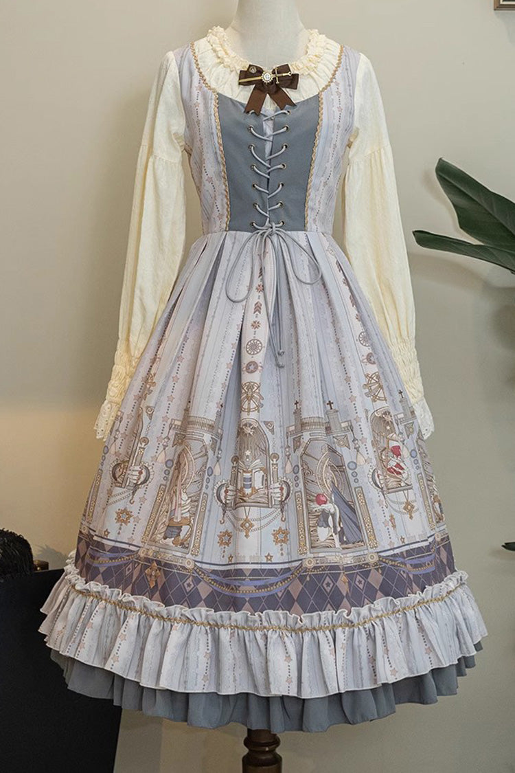 Lantern-Sleeved Lolita Dress with Ruffled Demon Print