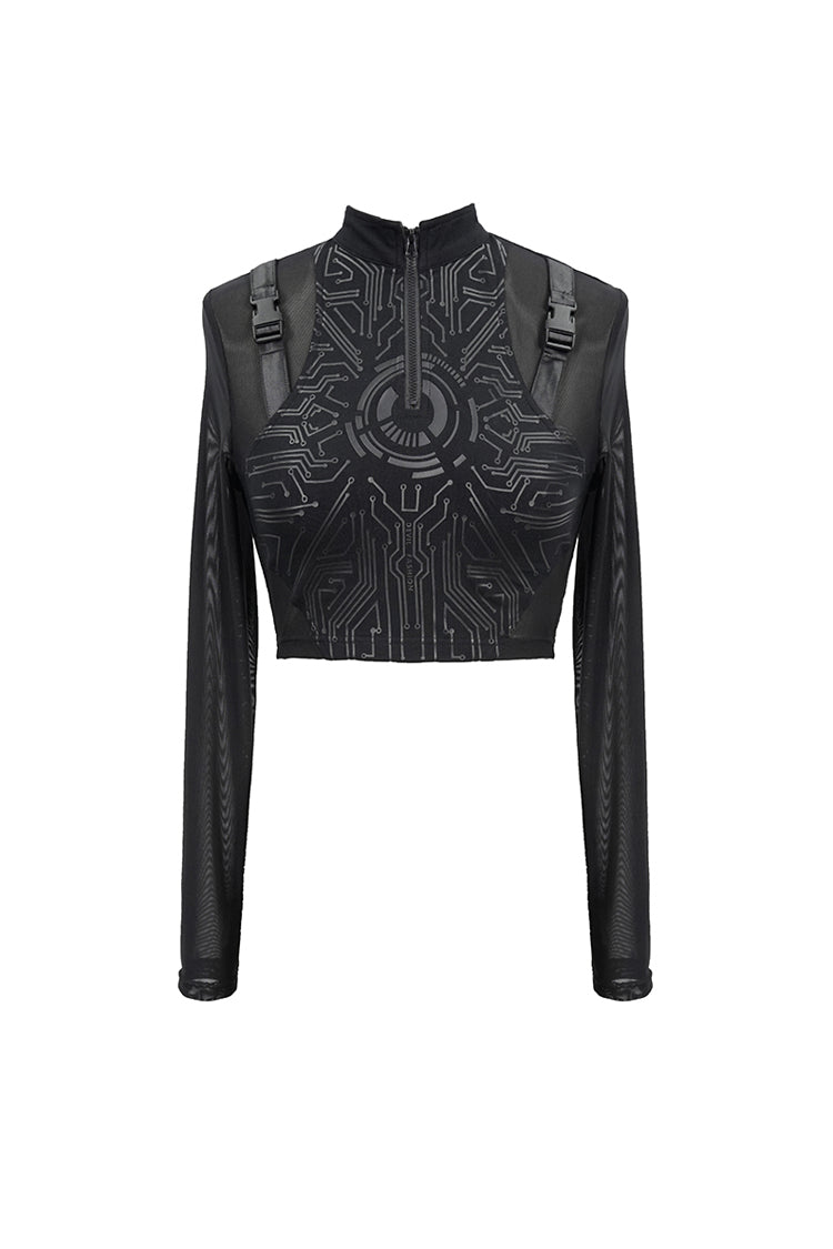Pitch Crewneck Lace Check Short Gothic Top for Women