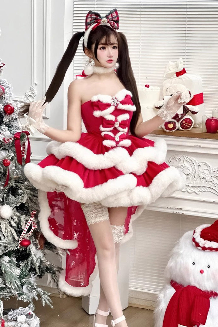 Red Strapless Bow Sweet Princess Dress - Holiday