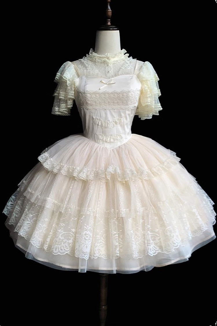 Ivory Multi-Tier Embroidered Ruffle Sweet Lolita JSK Short