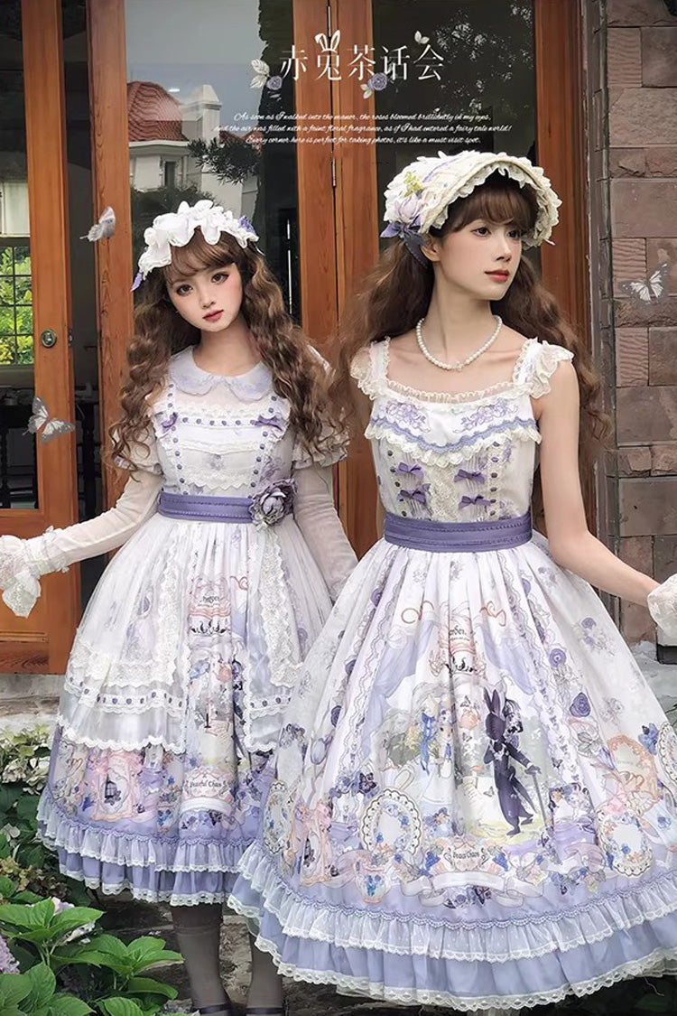 Violet Tea Party Collar Ruffled Chiffon Lace Gown
