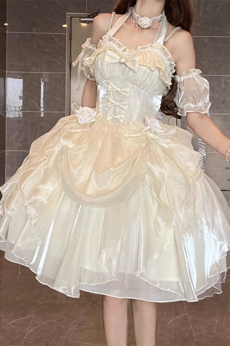 Cream Cindy Rose Halterneck Sleeveless Frilled Bow Elegant Sweet Lolita JSK Dress