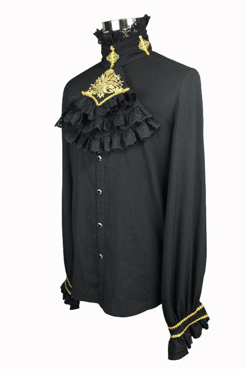 Men's Gothic Blouse with Chest Embroidery Lace Sleeves Chiffon