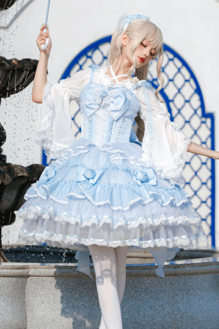 Elegant Lolita JSK Dress with Triple Layers and Lace - Moonlight Mirror, 2 Hues
