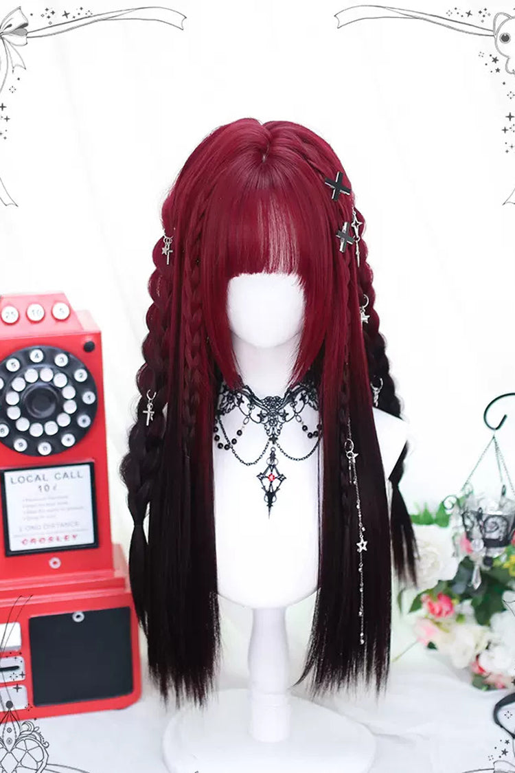 Crimson & Noir Long Straight Lolita Wig with Gradient Color