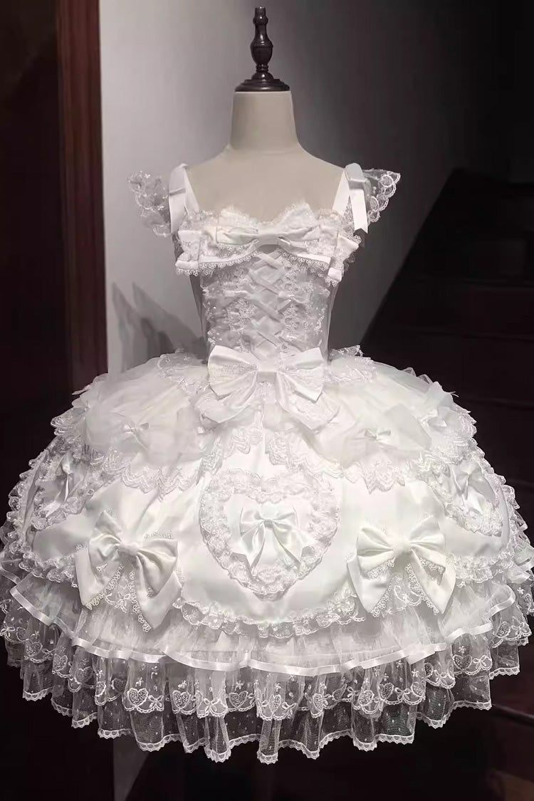 Ivory Sleeveless Embroidered Lace-Up JSK Dress - Sweetheart