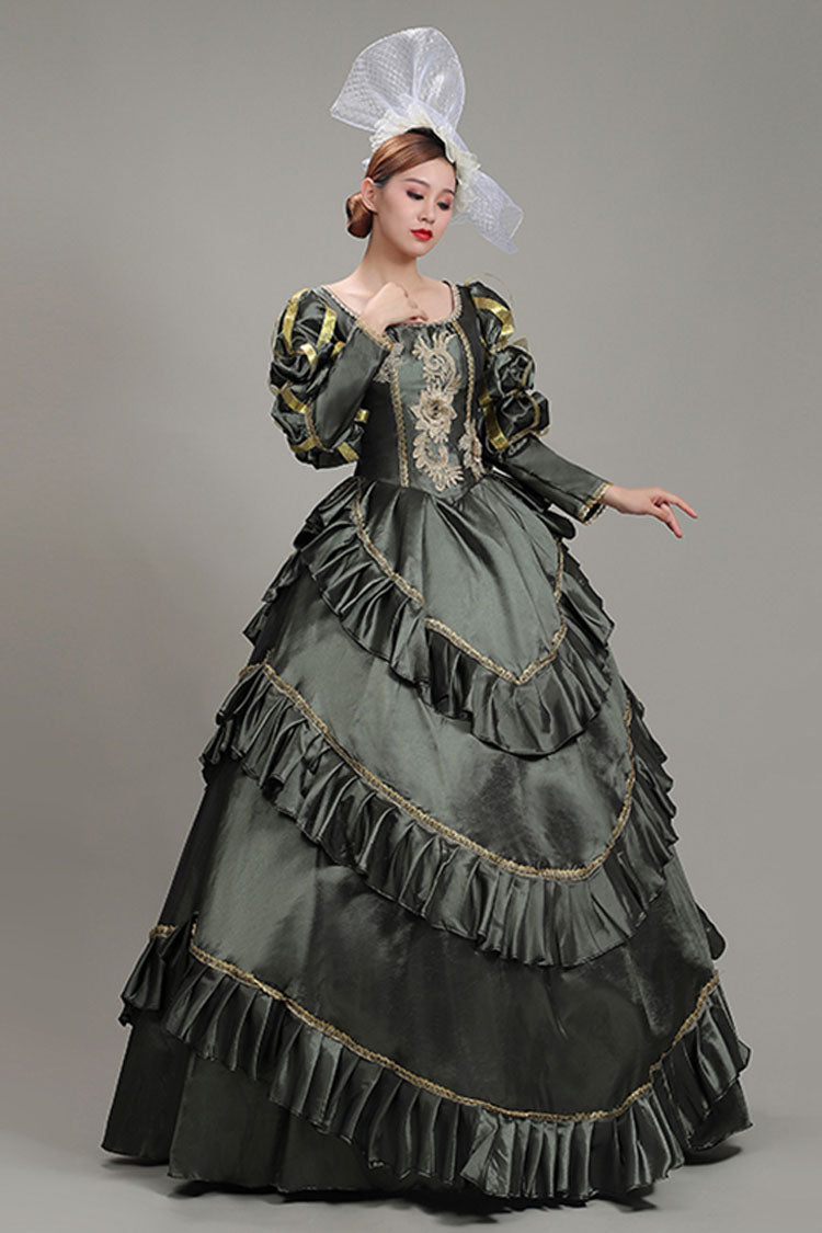 Ash Court-Style High-Waist Long-Sleeve Floral Multi-Layer Victorian Lolita Gown