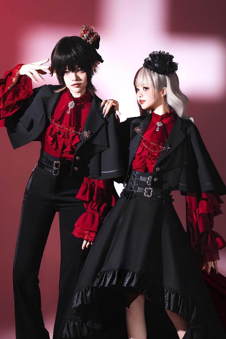 Noir Long-Sleeve Ruffled Ouji Skirt and Blouse - Day and Night Song