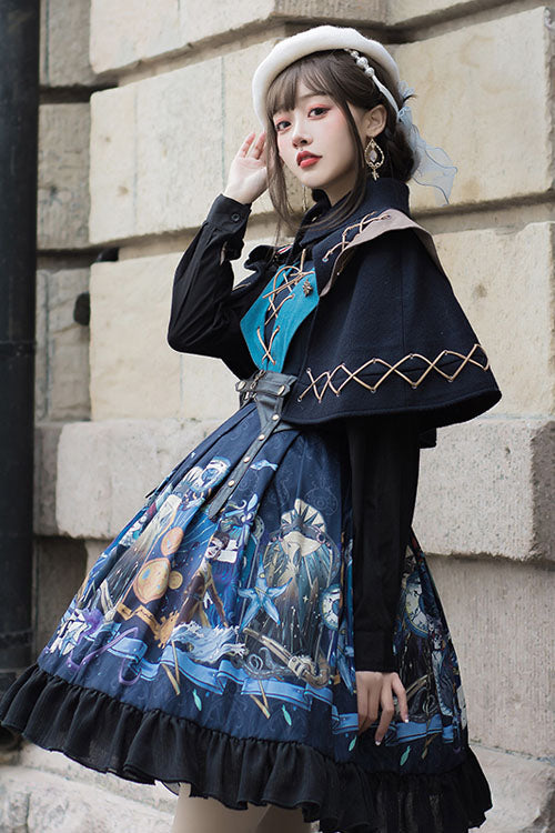 Navy Sea of Abyss Japanese Ruffled Classic Lolita JSK