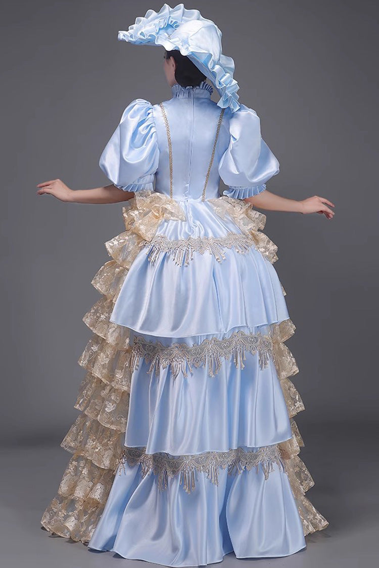 Victorian Princess Gown with Layered Ruffles, European Elegance