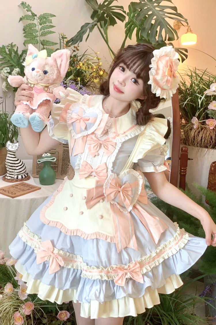 Cookies Short Sleeved Ruffled Sweet Lolita Tiered Dress - Maid Style