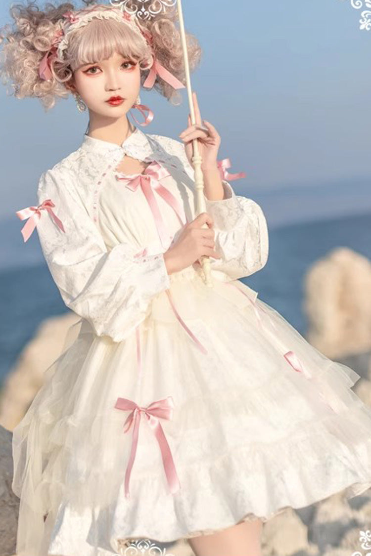 Love Song Long Sleeves Multi-Layered Jacquard Ruffle Bowknot Sweet Gothic Dress