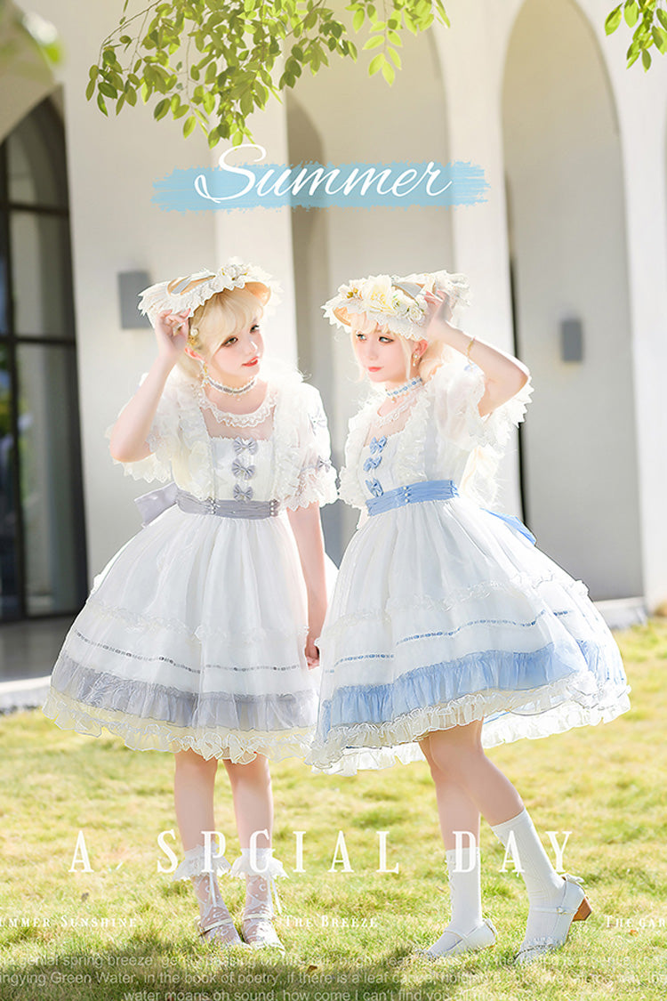 Sweet Lolita Dress with Ruffled Bow and Lace - Moonlight Sonata, 4 Shades