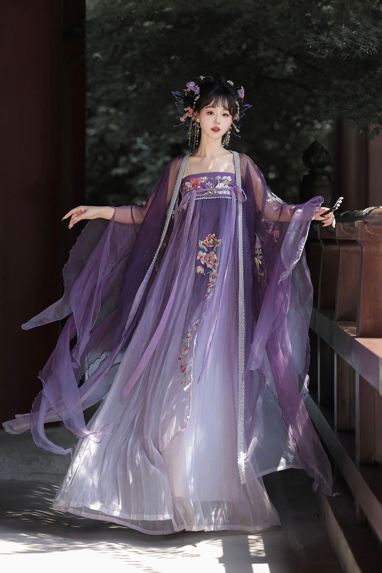 Orchid Embroidered Tang-Style Hezi Hanfu Full Ensemble