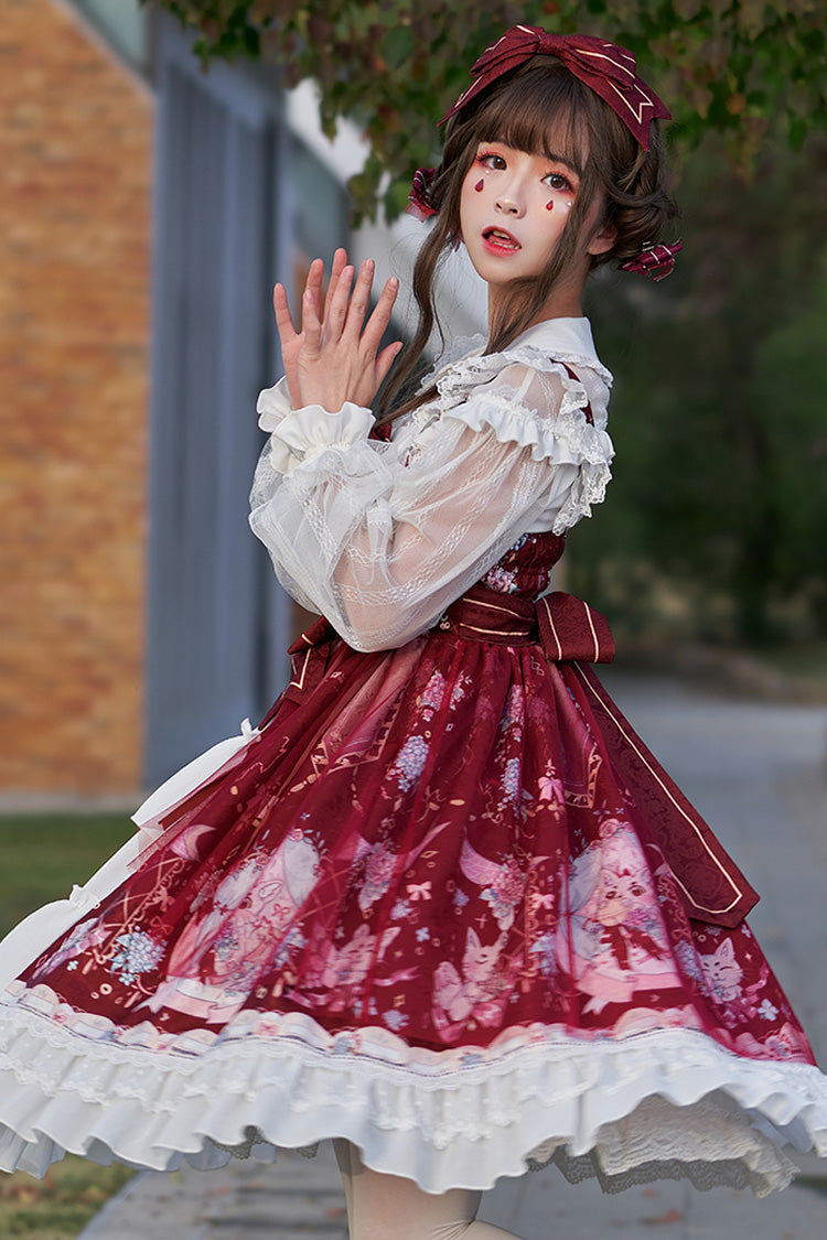 Sweet Lolita JSK Dress with Hydrangea Print, Ruffles and Bowknot - Altfashion Shop