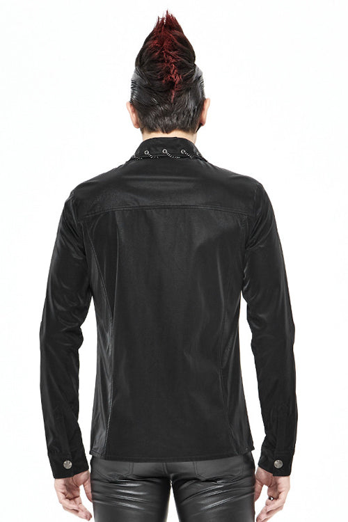Men's Punk Drawstring Blouse in Charcoal Black