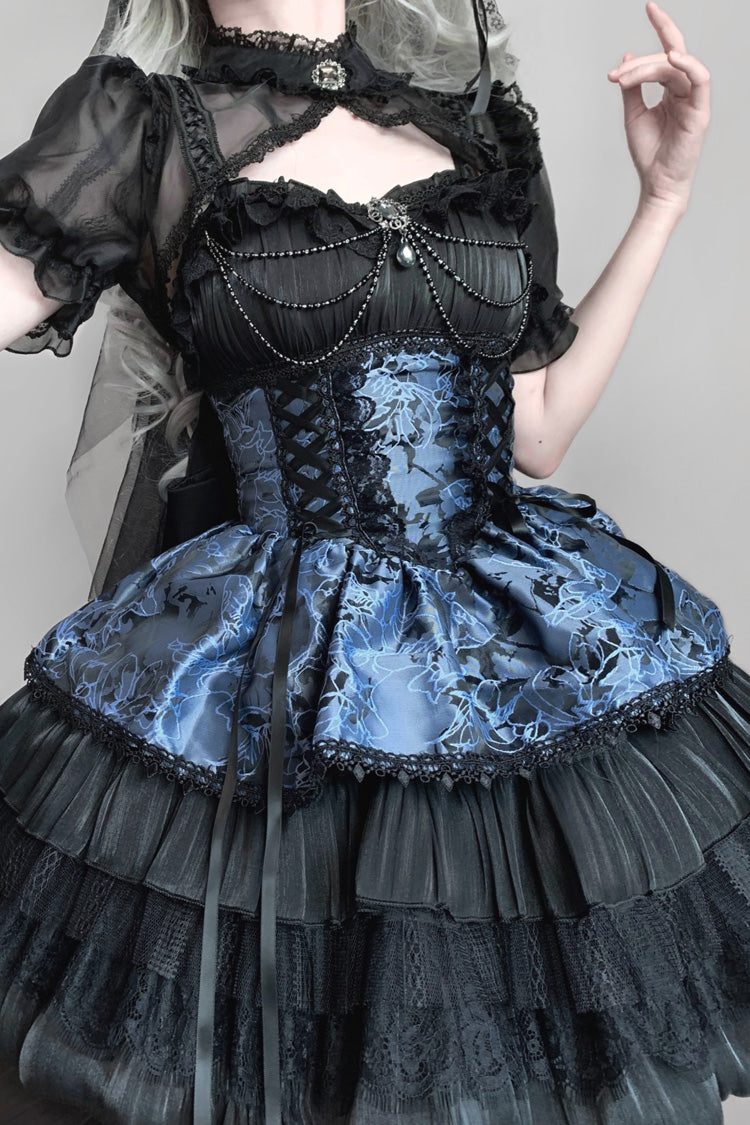 Ruffle Gothic JSK Dress with Night Print
