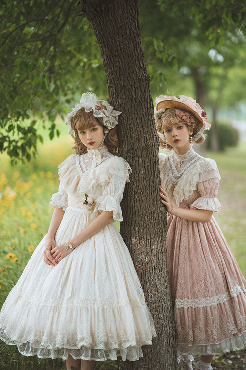 Rose Print Lolita OP Dress with Multi-Layer Ruffles, Sweet Style