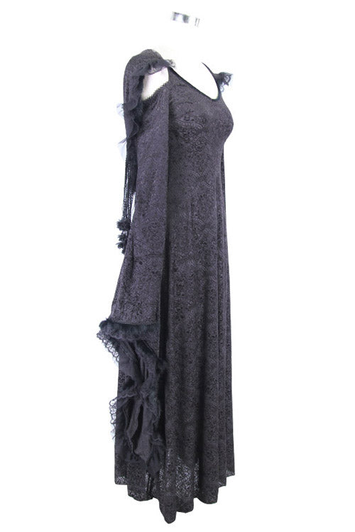 Stretchy Floral Off-Shoulder Hooded Black Dress