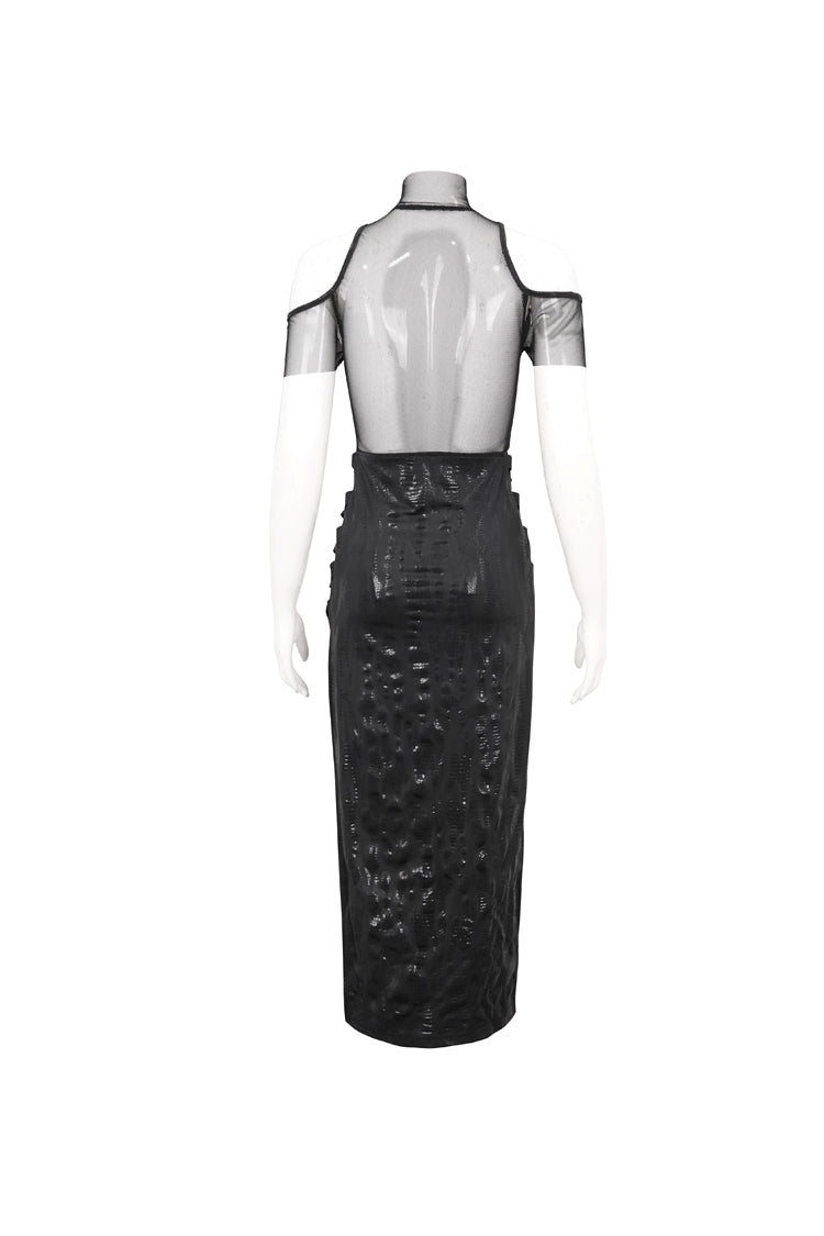 Knit Paneled Mesh Side Slit Punk Dress for Women