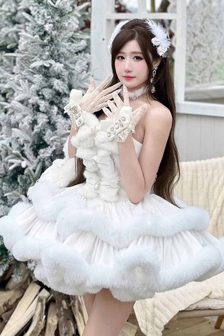 Ivory Double-Layered Bow Princess Strapless Dress