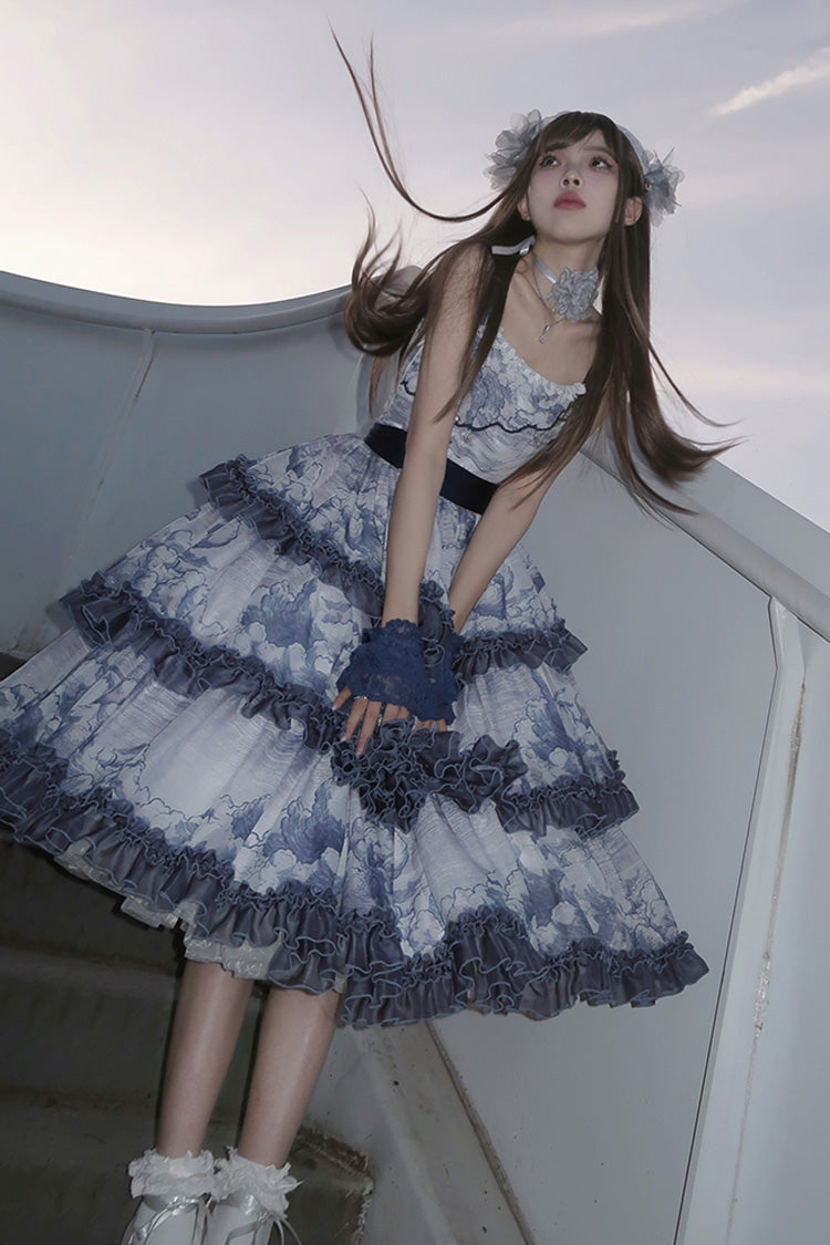 Multi-Color Cumulonimbus Printed Sweet Lolita JSK Dress - Multi-Layer Ruffled
