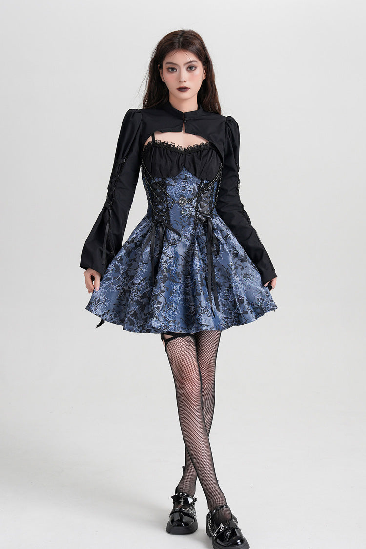Azure Gothic Vintage JSK with Jacquard Print and Lace-Up
