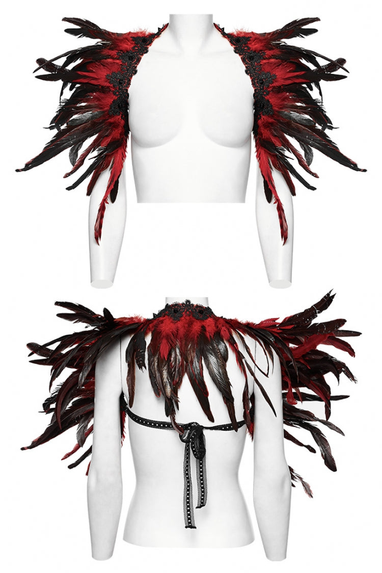 Crimson & Noir Faux Feather Gothic Shoulder Harness for Women