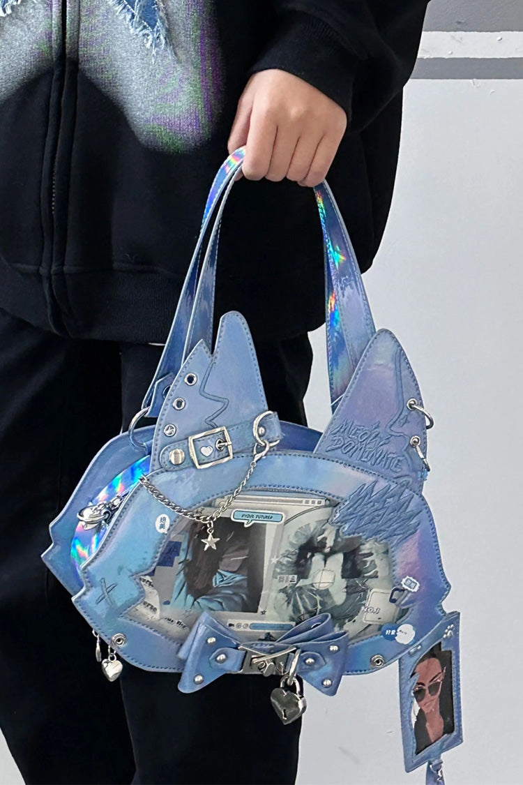 Gothic Cat Print Crossbody Bag with Bow, 9 Tones