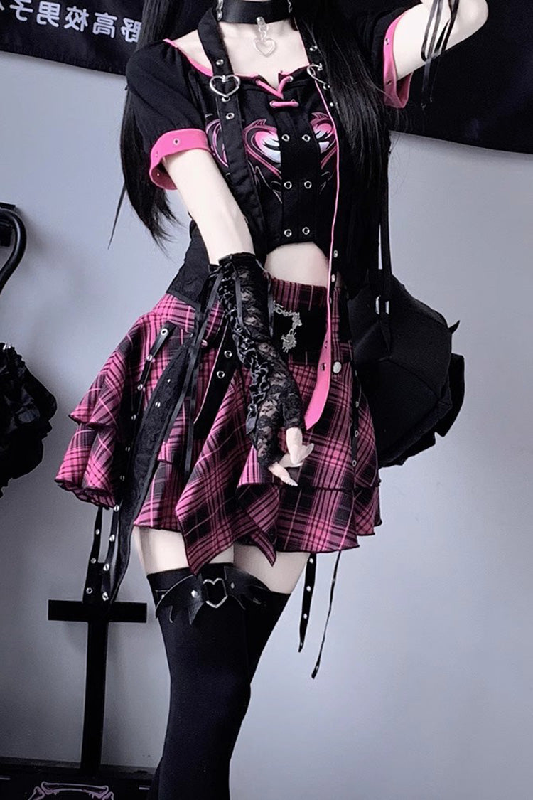 Purple Irregular Punk Print Handsome Cool Skirt