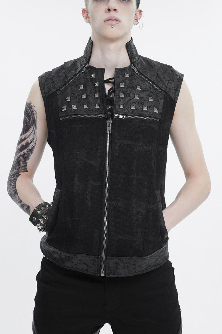 Men's Punk Vest with Metal Willow Studs Sleeveless Chest