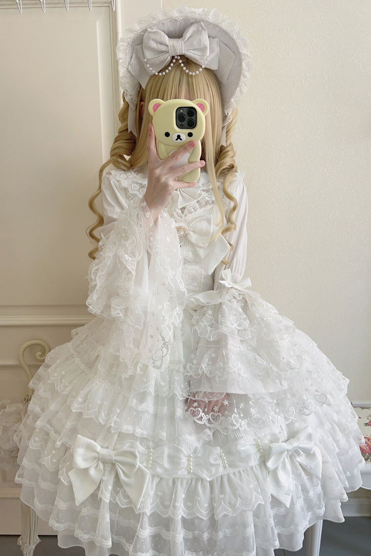 Ivory Sweet Doll Dress with Bowknots and Lace Details - Dream Prologue