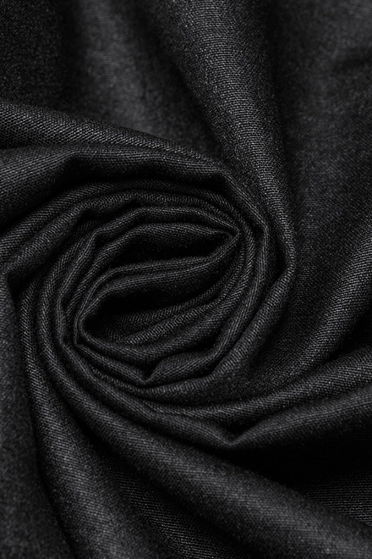 Jet-Black Gothic Blouse with Puffed Sleeves and Lace Accents for Men