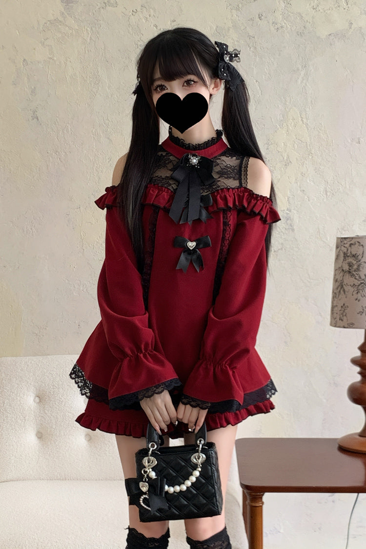 Halterneck Ruffle Bow Dress & Shorts - Jirai Kei Ensemble