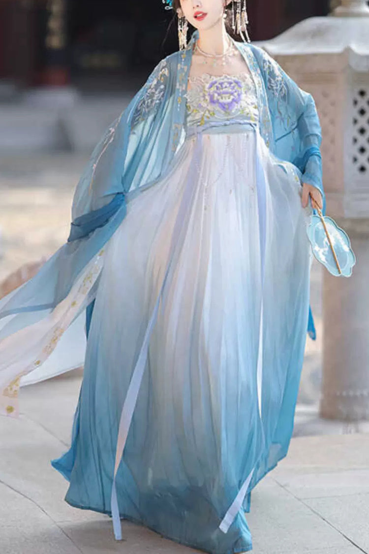 Classic Hanfu Dress with Gradient Hem and Embroidery