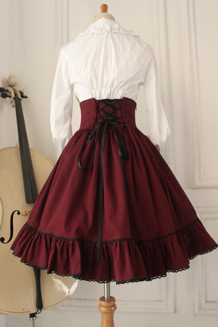 Wine Vintage High-Waisted Fishbone Gothic College Skirt Dress