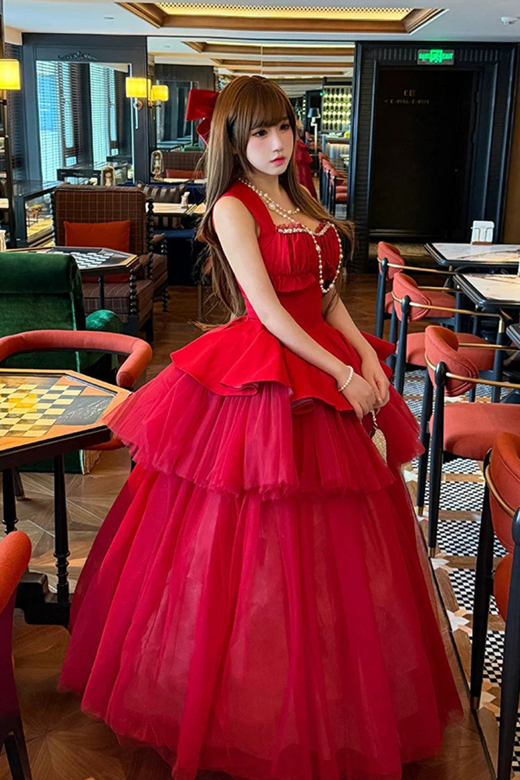 Square Collar Ballet Lolita Dress - Romantic Rose