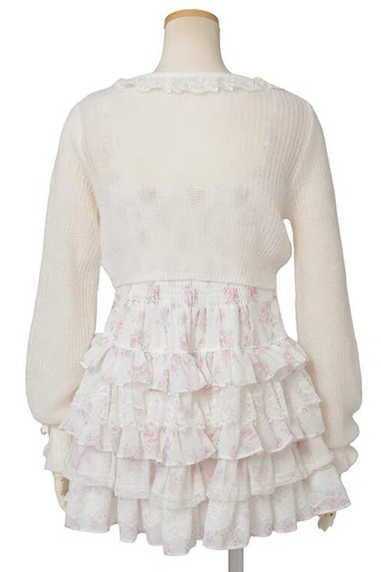 Multi Layered Ruffled Bow Print Long Sleeve Jirai Dress in Three Shades