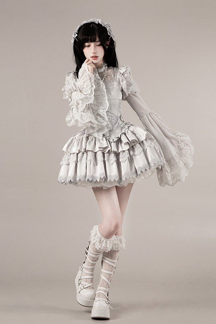 Bionic Doll Square Collar Gothic Lolita Corset Set with Multi-Layer Ruffles, Short Skirt