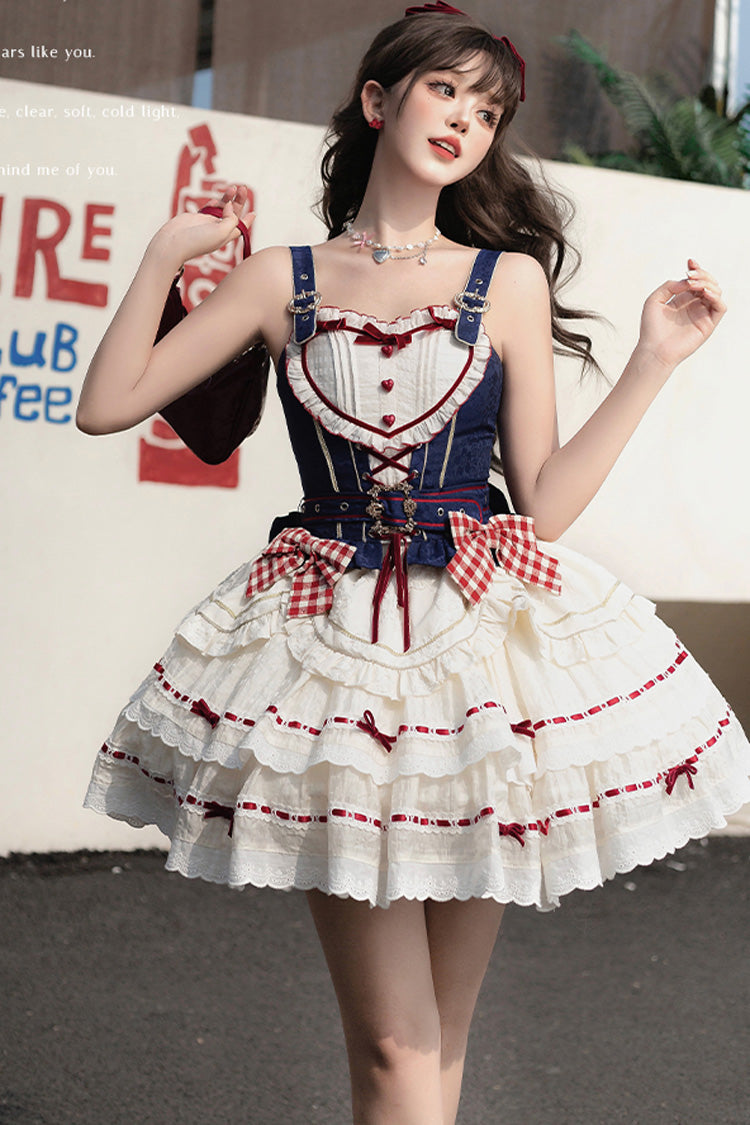 Patriotic Fairy Tale Layered Ruffled Bow Princess Lolita Skirt Set