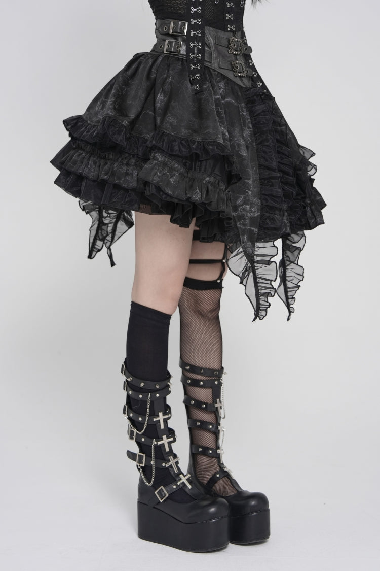 Gothic Skirt with Buckles, Pleats, and Eyelets, Black