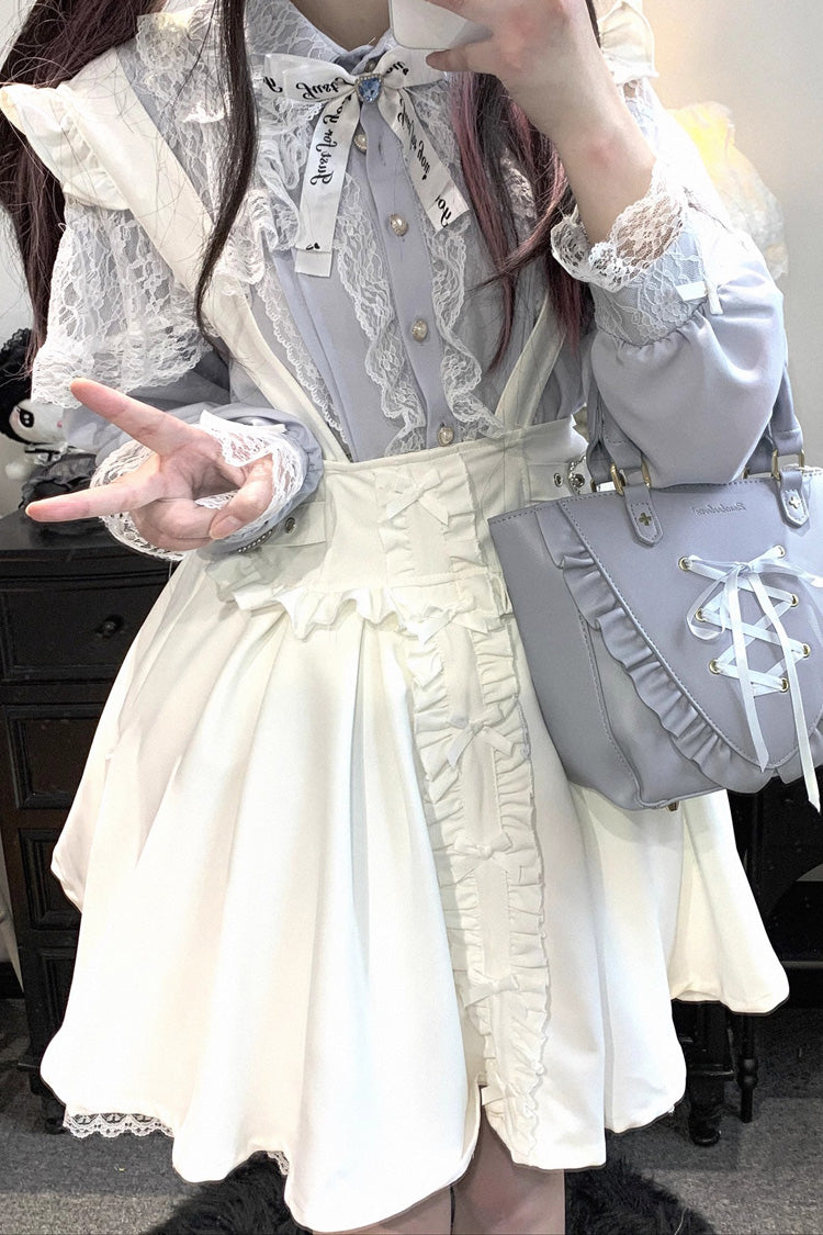 [Dolls Only] Ruffle Bowknot Lace Lace-Up Sweet Jirai Kei Strap Gown 4 Colors