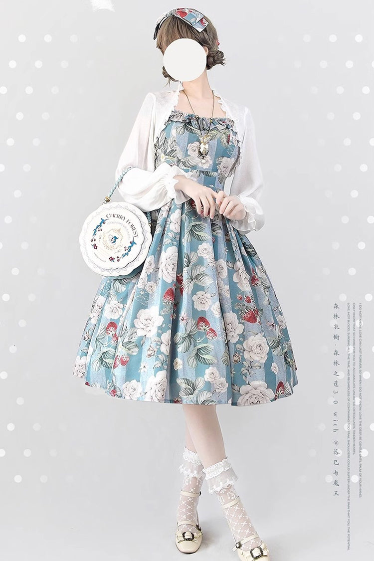 Blue Green Sea Salt Rose Bowknot Chiffon Elegant Jsk Dress