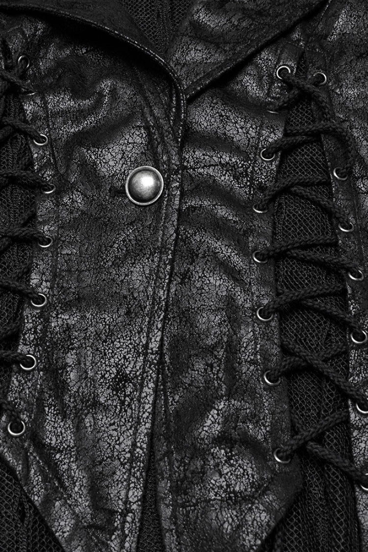 Nocturnal Lace-Up Mesh Sleeveless Gothic Waistcoat with V-Neck